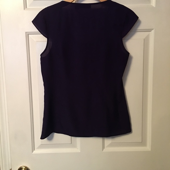 The Limited Womens Top Purple Cap Sleeve Semi Sheer Blouse V Neck Small Pullover - Picture 7 of 8